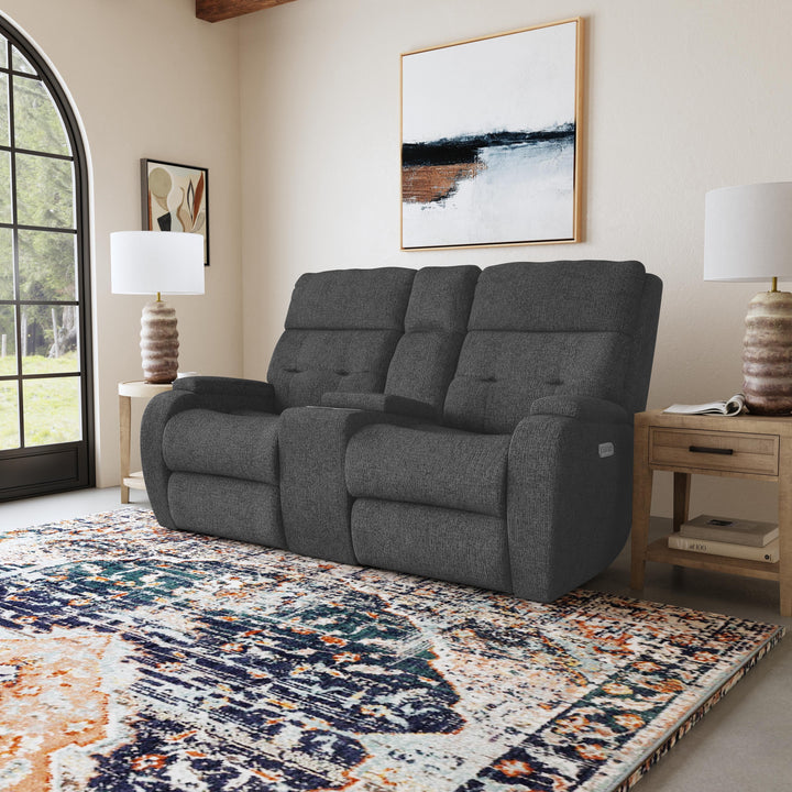 Strait Power Reclining Loveseat With Console &amp; Power Headrests Gray