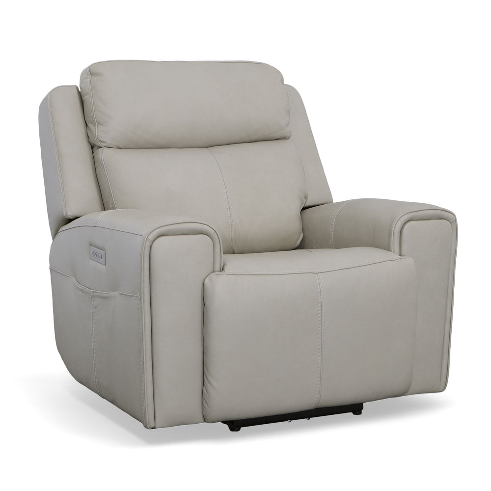 Barnett Leather Power Recliner with Power Headrest & Lumbar in Gray Matters