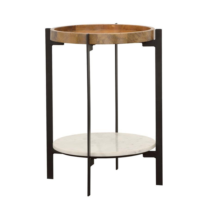 Coaster Furniture Adhvik - Round Side Table With Marble Shelf - Natural And Black