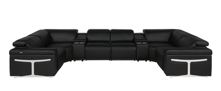 DivanItalia 1126 8-Piece U-Shaped Sectional Sofa in Top Grain Italian Leather with 2 Power Recliners &amp; Power Headrests - Black