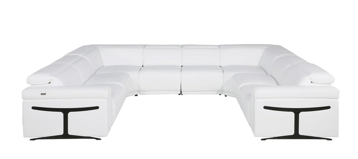 DivanItalia 1126 8-Piece U-Shaped Sectional Sofa in Top Grain Italian Leather with 4 Power Recliners &amp; Power Headrests – No Console - White