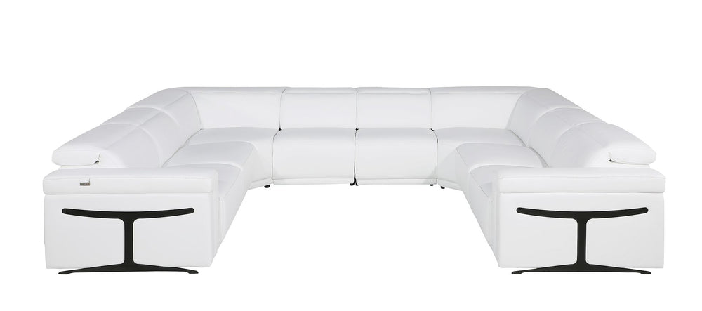 DivanItalia 1126 8-Piece U-Shaped Sectional Sofa in Top Grain Italian Leather with 4 Power Recliners & Power Headrests – No Console - White