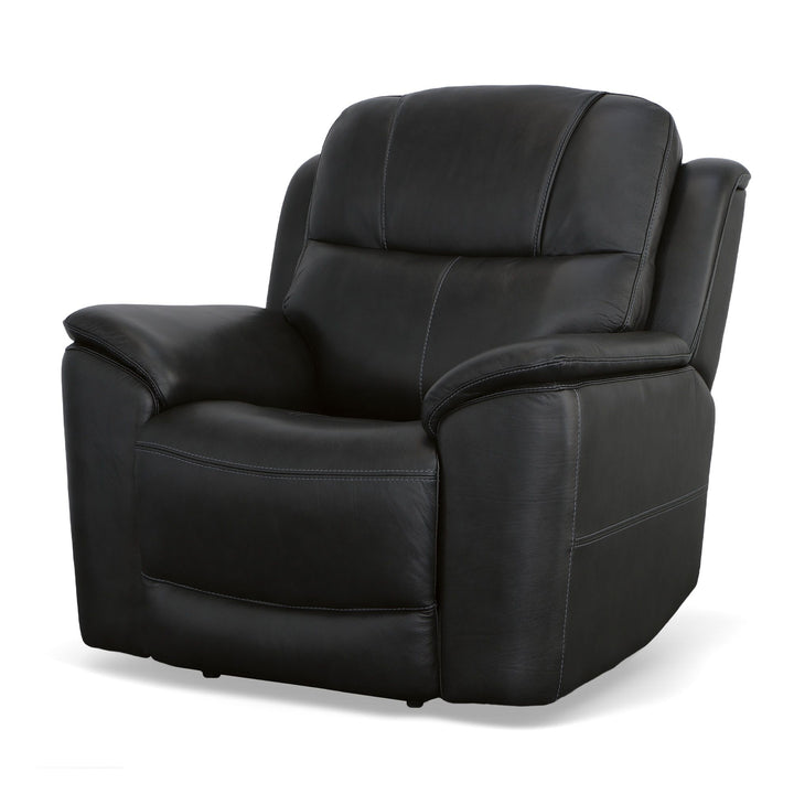 Crew Leather Power Recliner with Power Headrest &amp; Lumbar in Raven