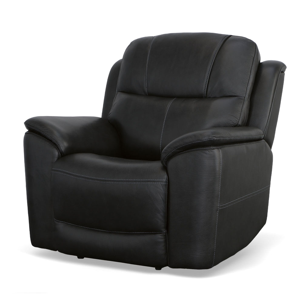 Crew Leather Power Recliner with Power Headrest & Lumbar in Raven