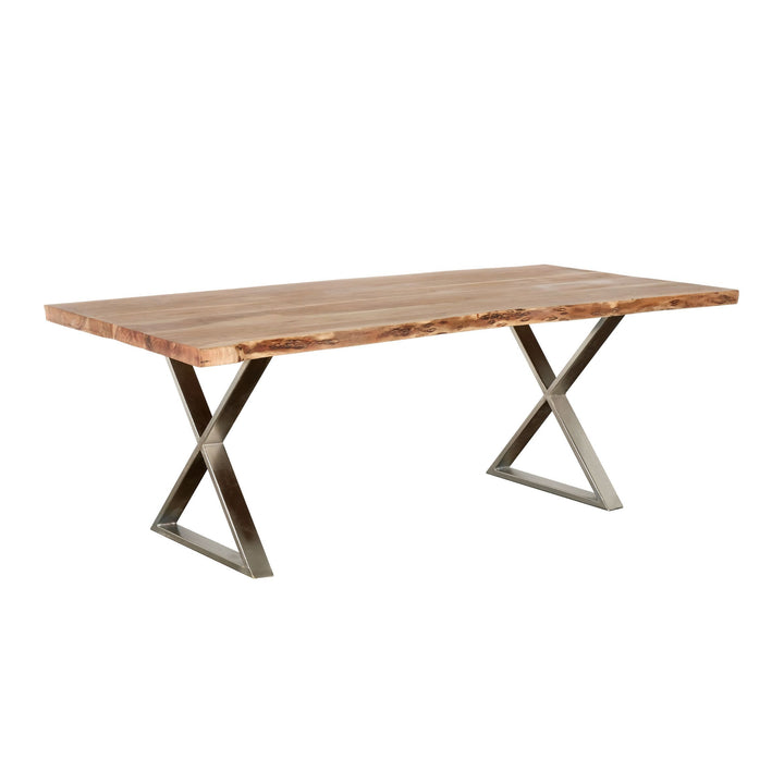 70 In. Wood and Metal Dining Table, Water Resistant Coating Top Rectangular Table