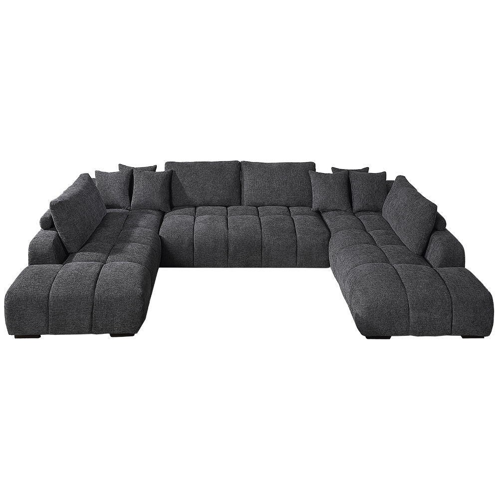 Chosen - Sectional Sofa With 6 Pillows - Gray Chenille