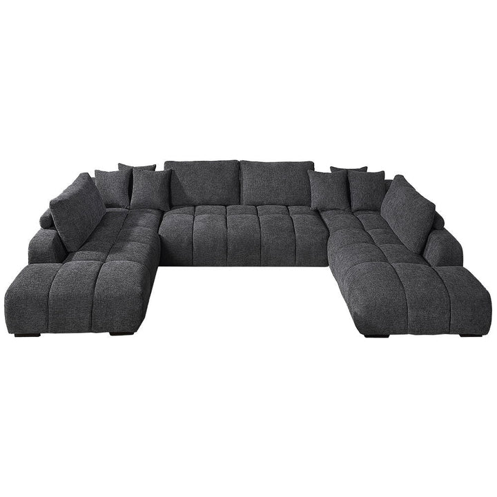 Chosen - Sectional Sofa With 6 Pillows - Gray Chenille
