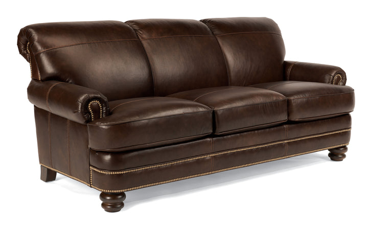 Flexsteel B3791-31 Bay Bridge  Leather Sofa, Nailhead Trim  Dark Brown