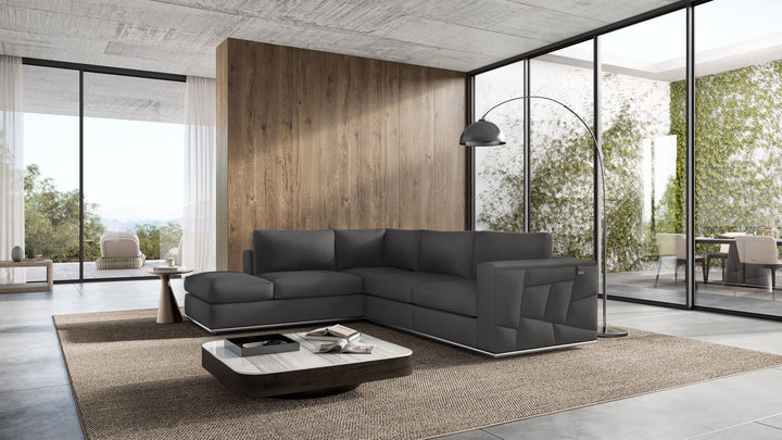 DivanItalia 998 Left Arm Facing Sectional in Top-Grain Italian Leather - Dark Gray