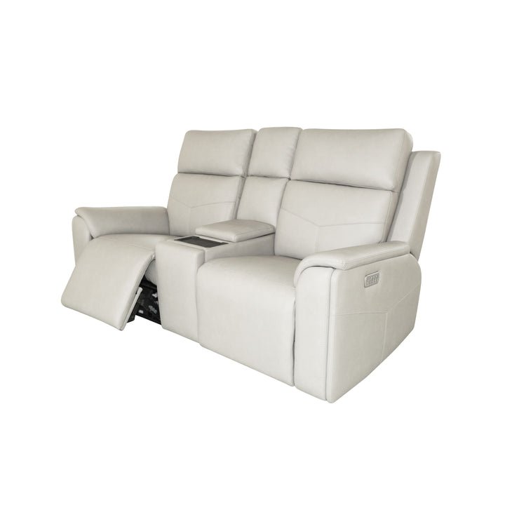 Vernon Fabric Power Reclining Loveseat with Console, Power Headrests, Lumbar, Heat &amp; Massage in Dove Grey