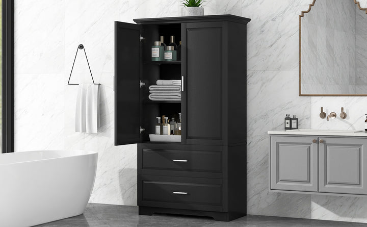 tall-bathroom-storage-cabinet-with-two-doors-and-drawers-black