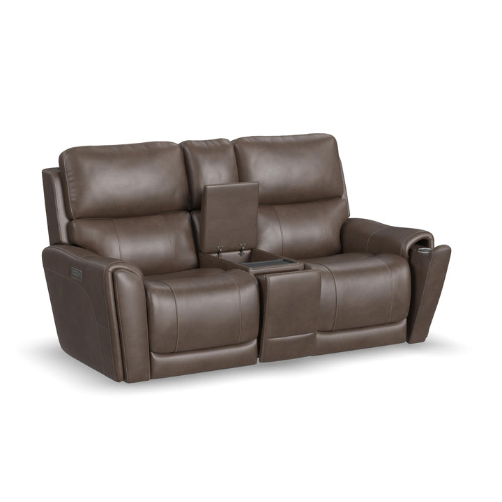 Carter Fabric Power Reclining Loveseat with Console &amp; Power Headrests &amp; Lumbar in Cappuccino
