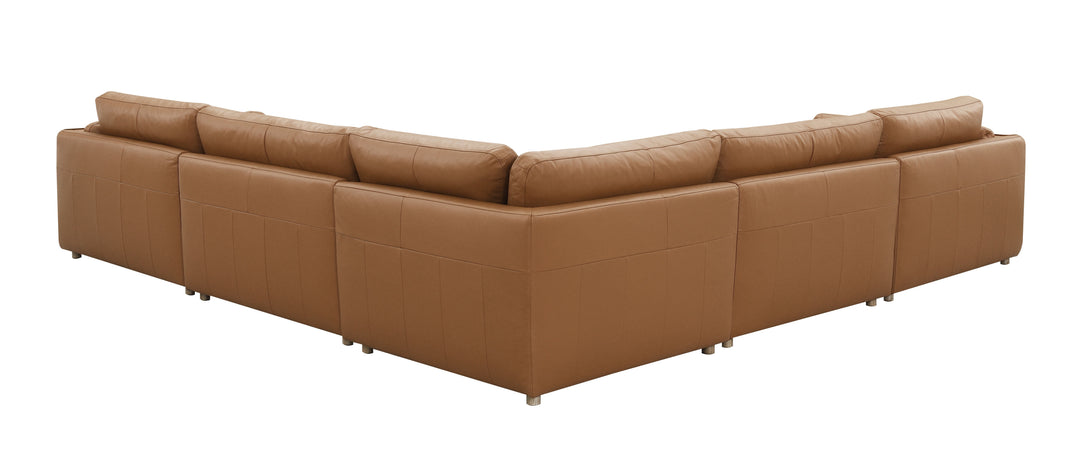Brighton - Top Grain Leather 5 Pieces Modular Sectional - Brown