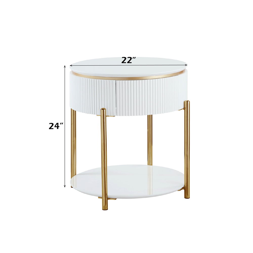 Daveigh - End Table - White High Gloss & Gold