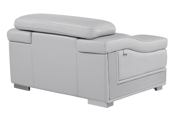 DivanItalia 415 Chair with Adjustable Headrest in Top-Grain Italian Leather - Light Gray