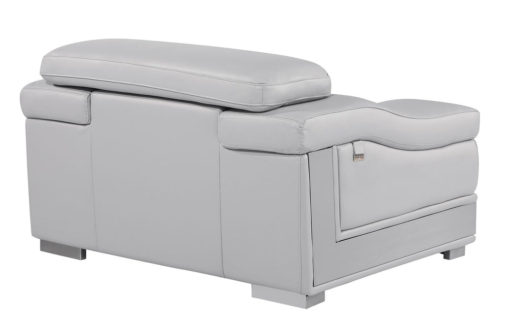 DivanItalia 415 Chair with Adjustable Headrest in Top-Grain Italian Leather - Light Gray