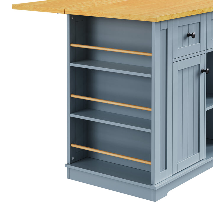 53-inch-blue-kitchen-island-cart-with-drop-leaf-and-power-outlet