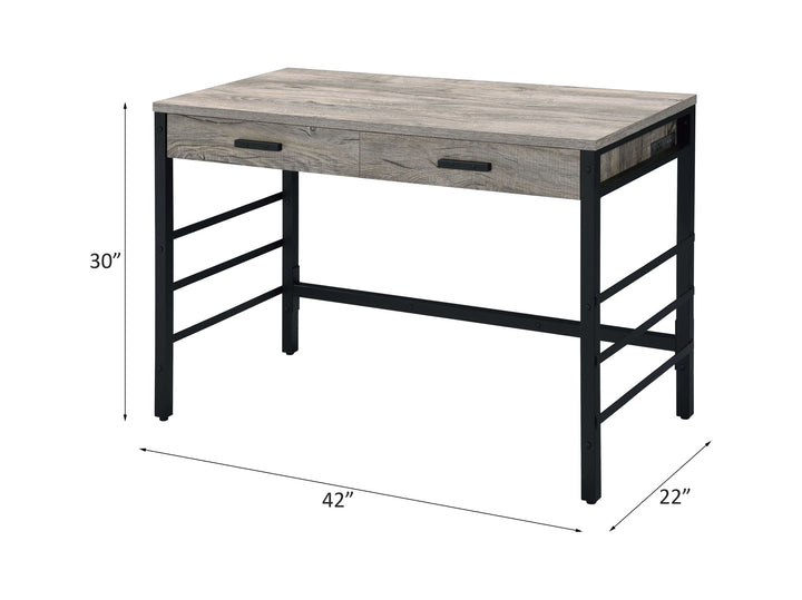 Disho - Writing Desk With USB - Light Weathered Oak & Black