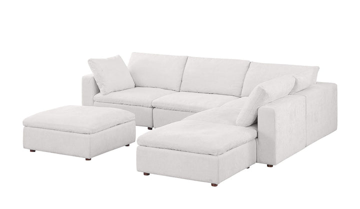 DivanItalia 1100 6-Piece Right Arm Facing 3-Seat Sectional – Top-Grain Italian Leather - Pearl