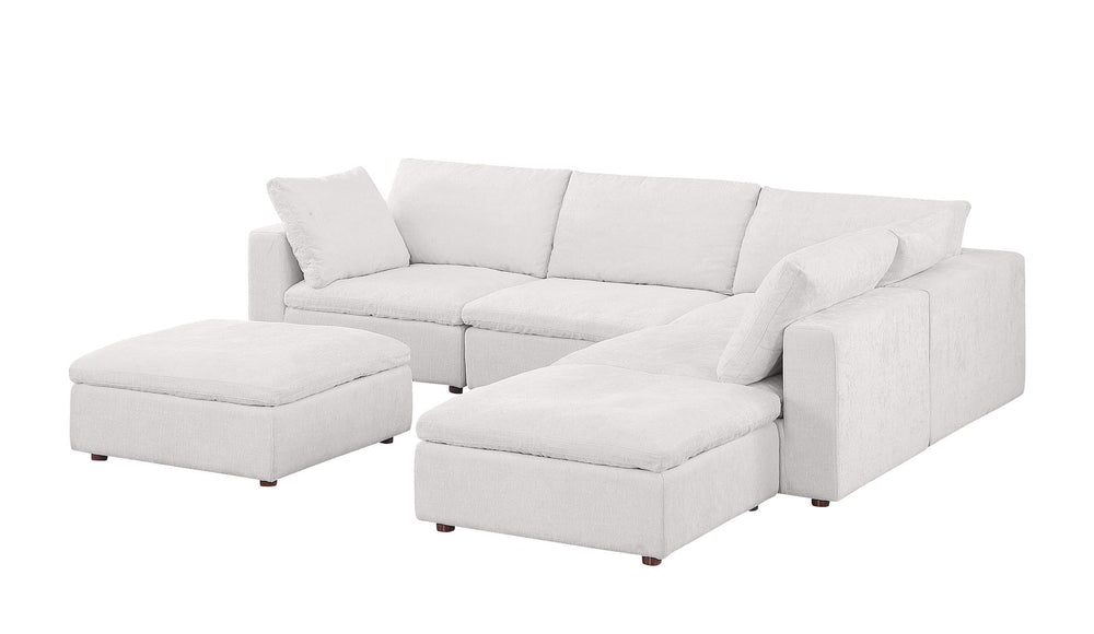 DivanItalia 1100 6-Piece Right Arm Facing 3-Seat Sectional – Top-Grain Italian Leather - Pearl