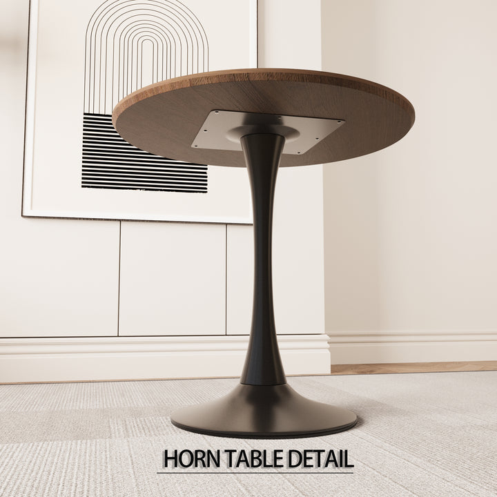 Mid-Century Modern 3-Piece Round Tulip Dining Table Set in Walnut &amp; Beige