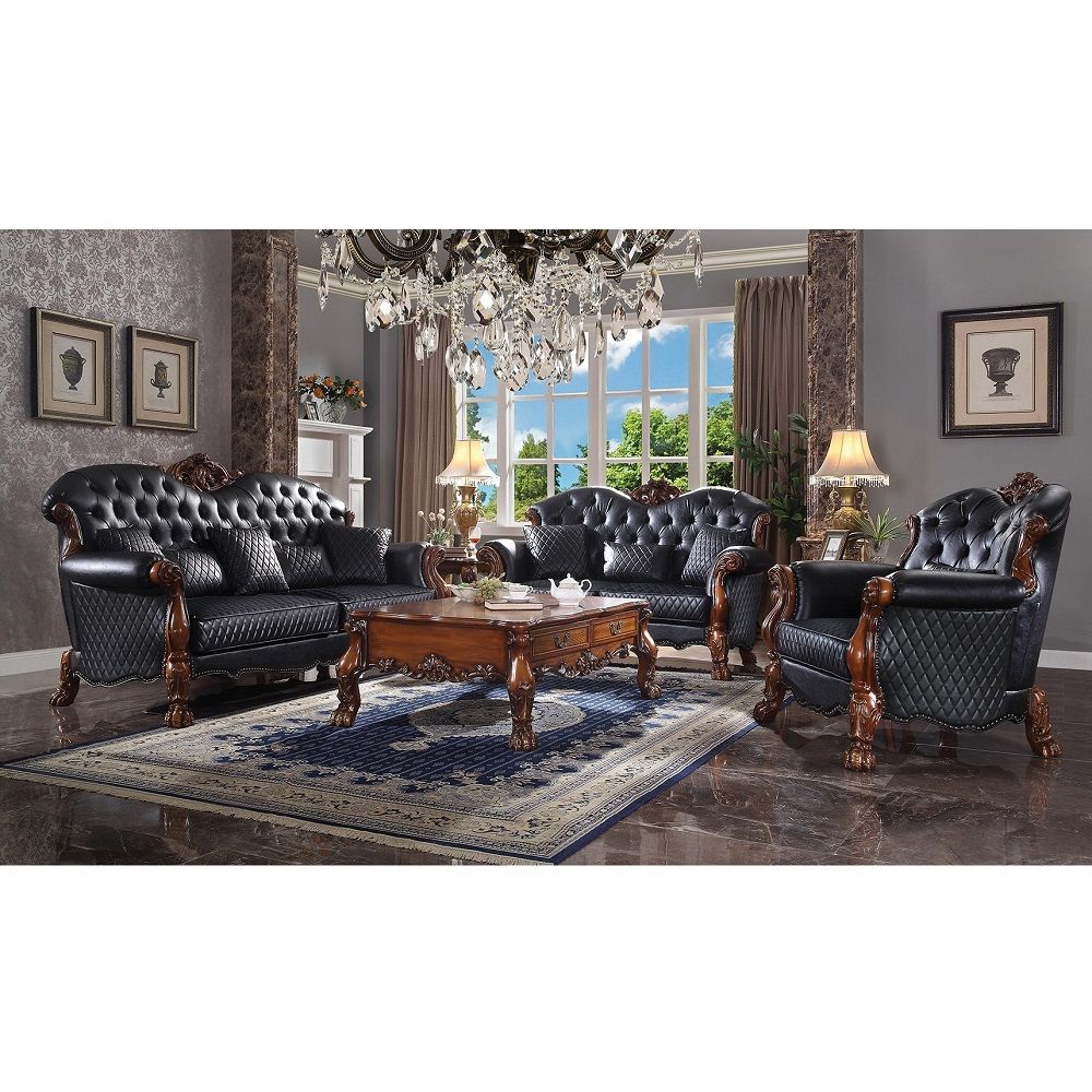 Dresden - Loveseat With 3 Pillows - Synthetic Leather & Cherry Oak