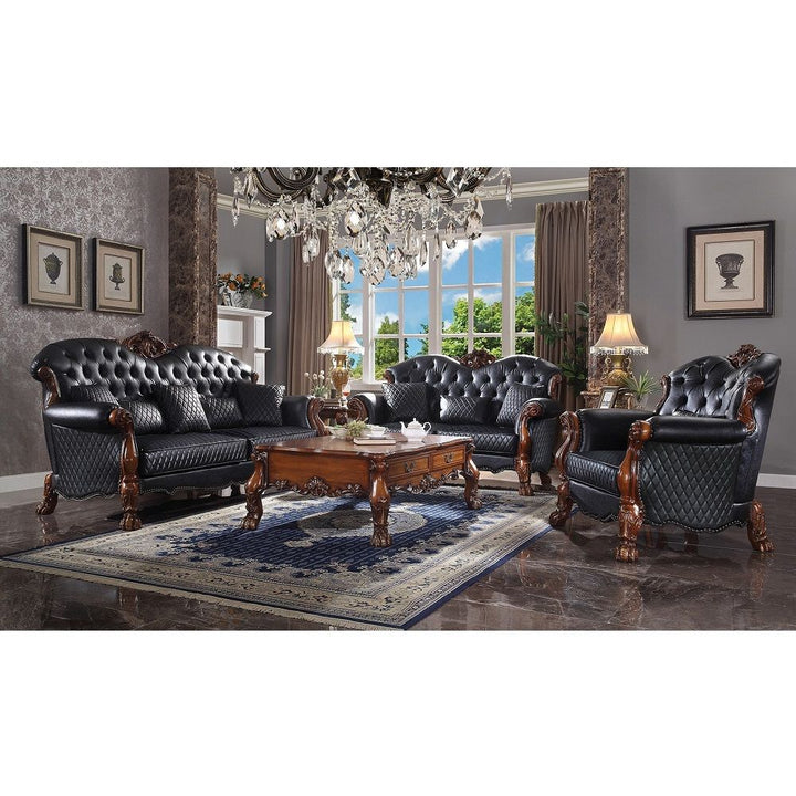 Dresden - Loveseat With 3 Pillows - Synthetic Leather & Cherry Oak