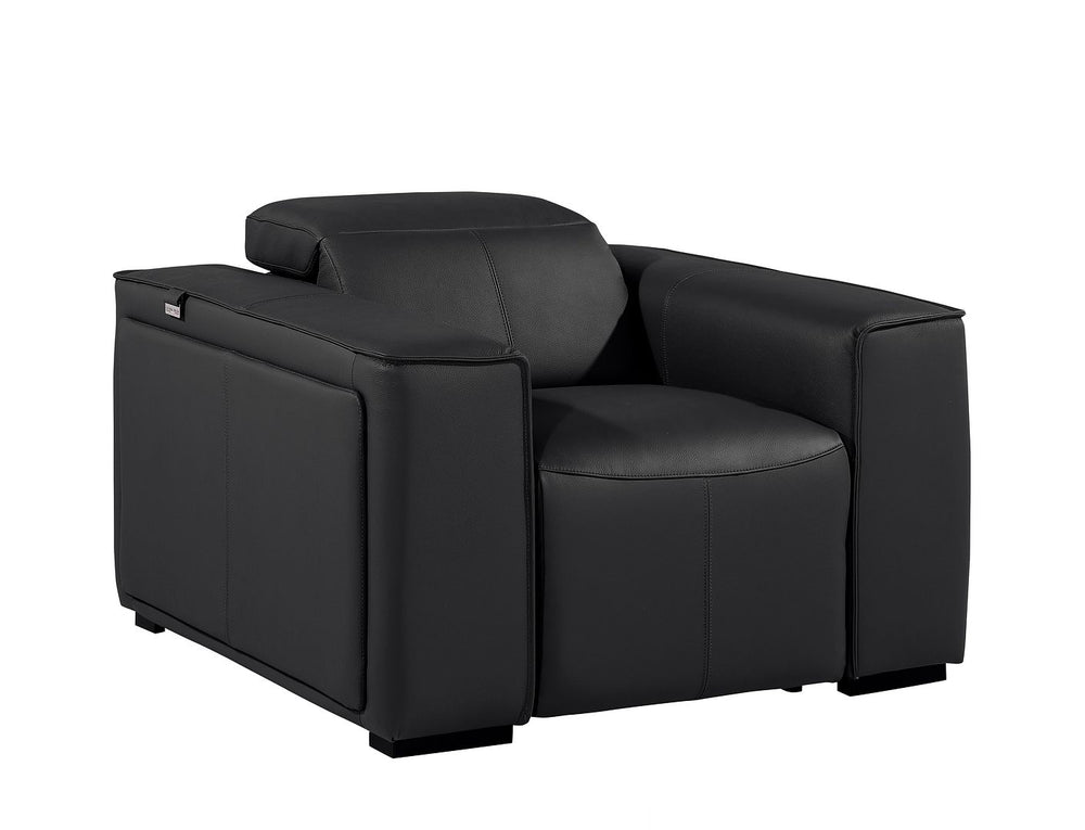DivanItalia 1224 Top Grain Italian Leather Power Reclining Chair with Power Headrests - Black