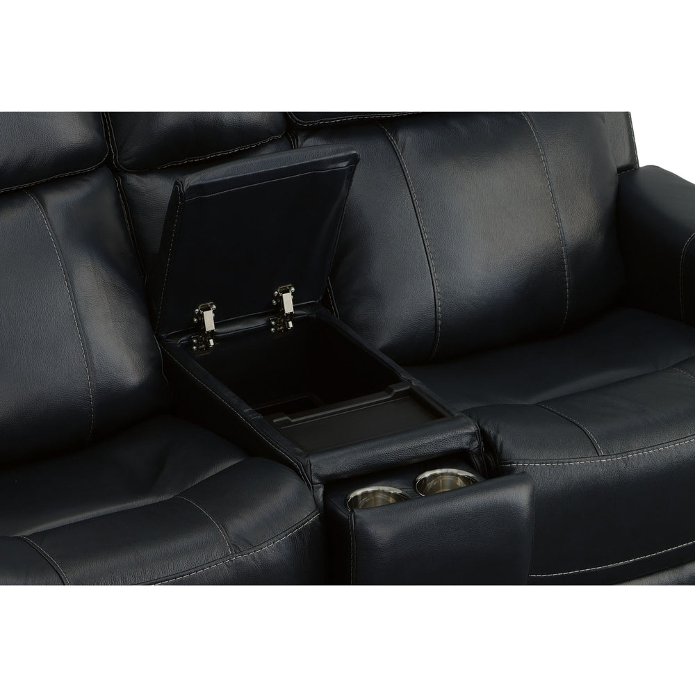 Easton Power Reclining Loveseat With Console, Power Headrests & Lumbar Ocean
