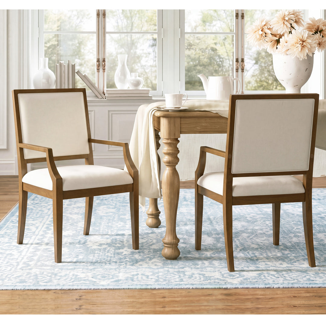Curved Leg Dining Arm Chair – Walnut/Beige (Set of 2)