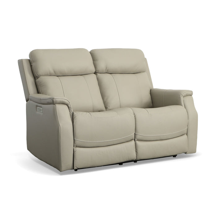 Easton Leather Power Reclining Loveseat with Power Headrests &amp; Lumbar in Dove