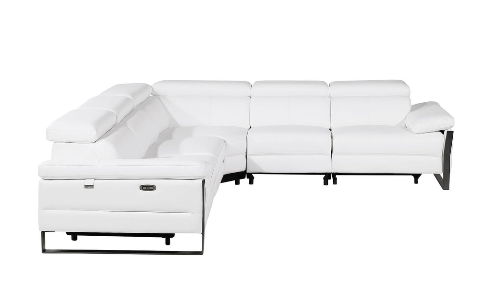 DivanItalia 1246 5-Piece L-Shaped Modular Power Reclining Sectional with Power Headrests – Top Grain Italian Leather - White