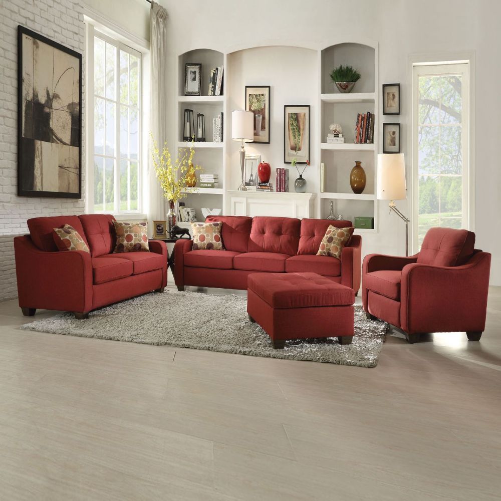 Cleavon II - Sofa With 2 Pillows - Red Linen