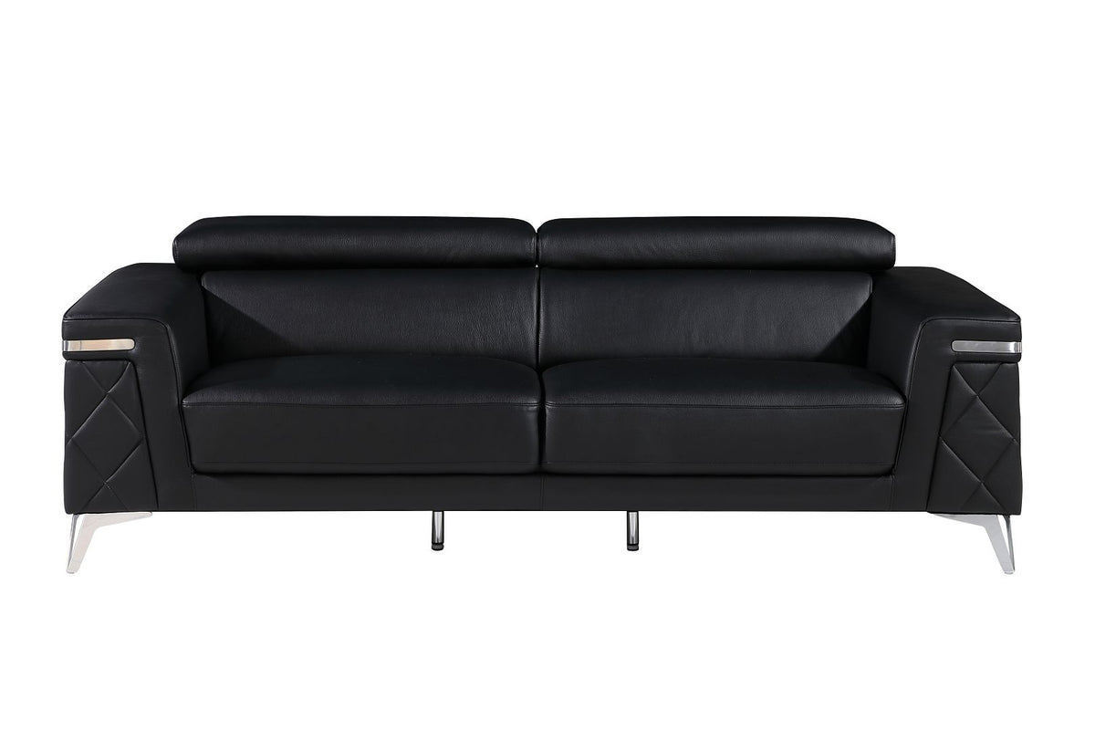 DivanItalia 1140 Sofa with Adjustable Headrest in Top-Grain Italian Leather - Black