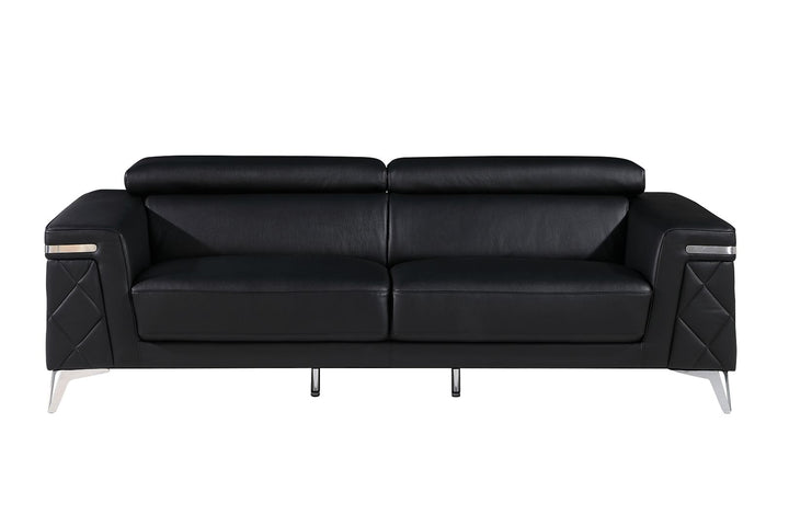 DivanItalia 1140 Sofa with Adjustable Headrest in Top-Grain Italian Leather - Black