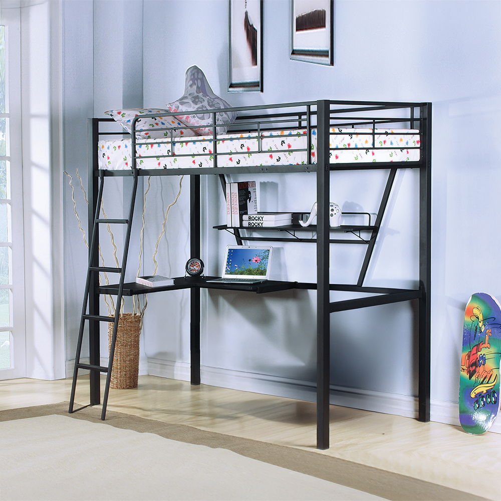 ACME Furniture Senon Twin Loft Bed With Desk Silver & Black