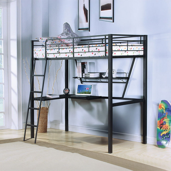 ACME Furniture Senon Twin Loft Bed With Desk Silver & Black