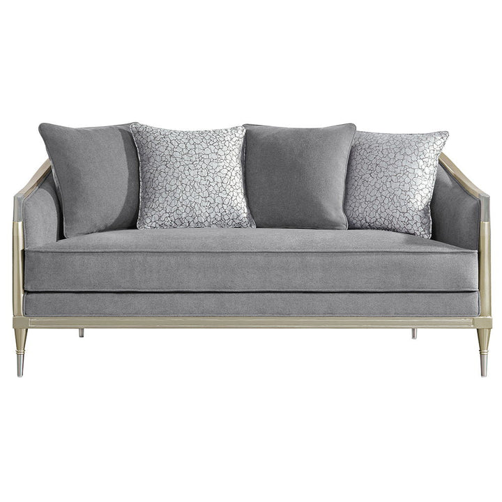Fernando - Loveseat With 4 Pillows - Gray Chenille & Champagne