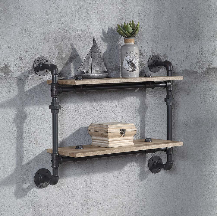 Brantley - Wall Rack With 2 Shelves - Oak & Sandy Black