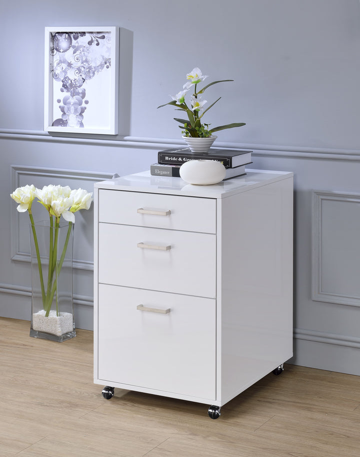 Coleen - High Gloss File Cabinet - White / Chrome