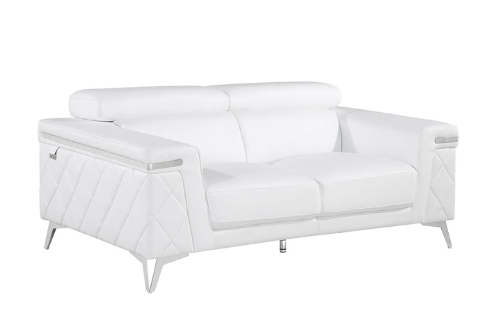 DivanItalia 1140 Loveseat with Adjustable Headrest in Top-Grain Italian Leather - White
