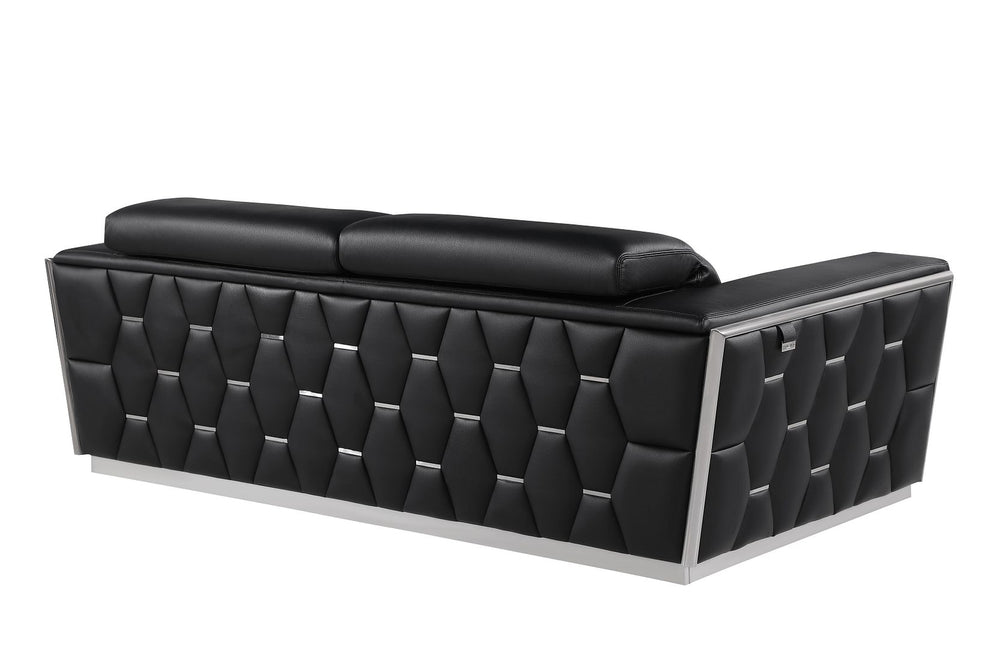 DivanItalia 1111 Sofa with Adjustable Headrest in Top-Grain Italian Leather - Black