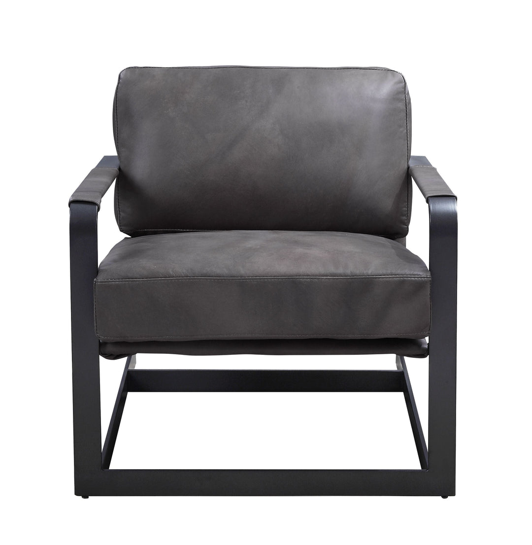 Locnos - Accent Chair - Gray Top Grain Leather & Black