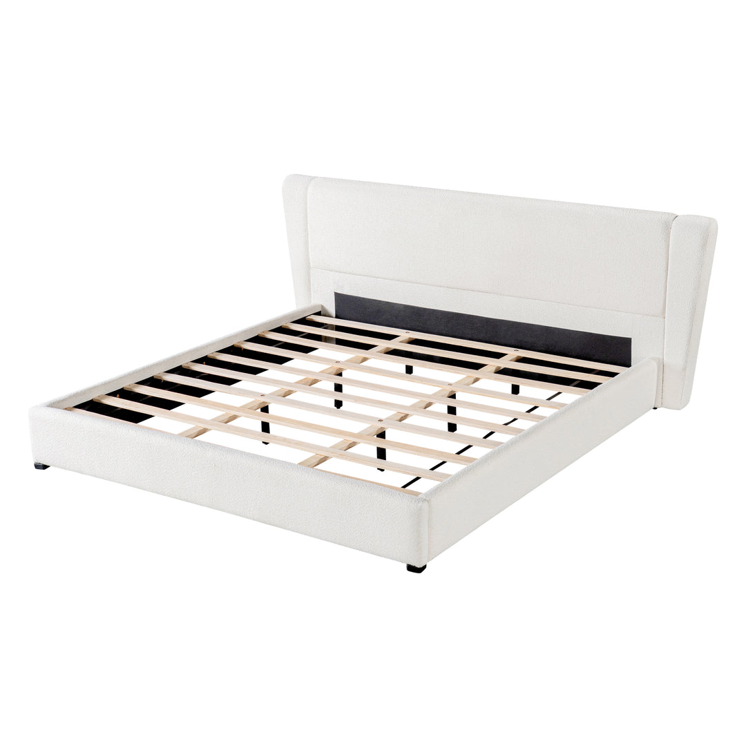 Boucle Wingback Cal King Platform Bed – Cream