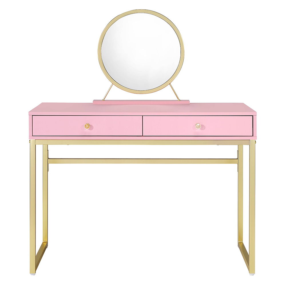 Coleen - Vanity Desk With Mirror & Jewelry Tray - Pink & Gold