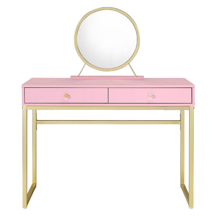 Coleen - Vanity Desk With Mirror & Jewelry Tray - Pink & Gold
