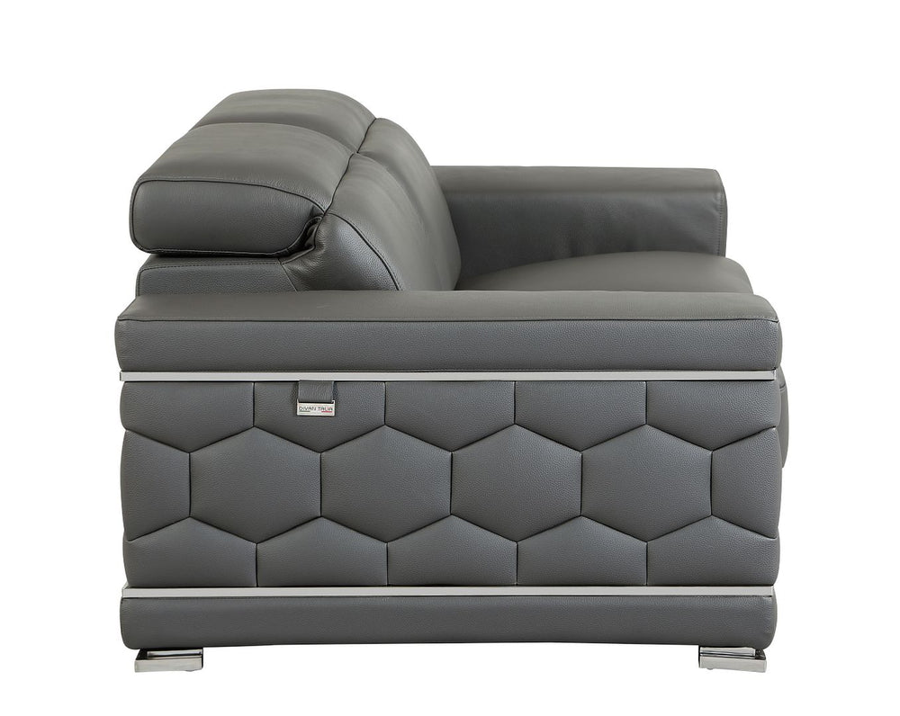 DivanItalia 692 Sofa with Adjustable Headrest in Top-Grain Italian Leather - Dark Gray