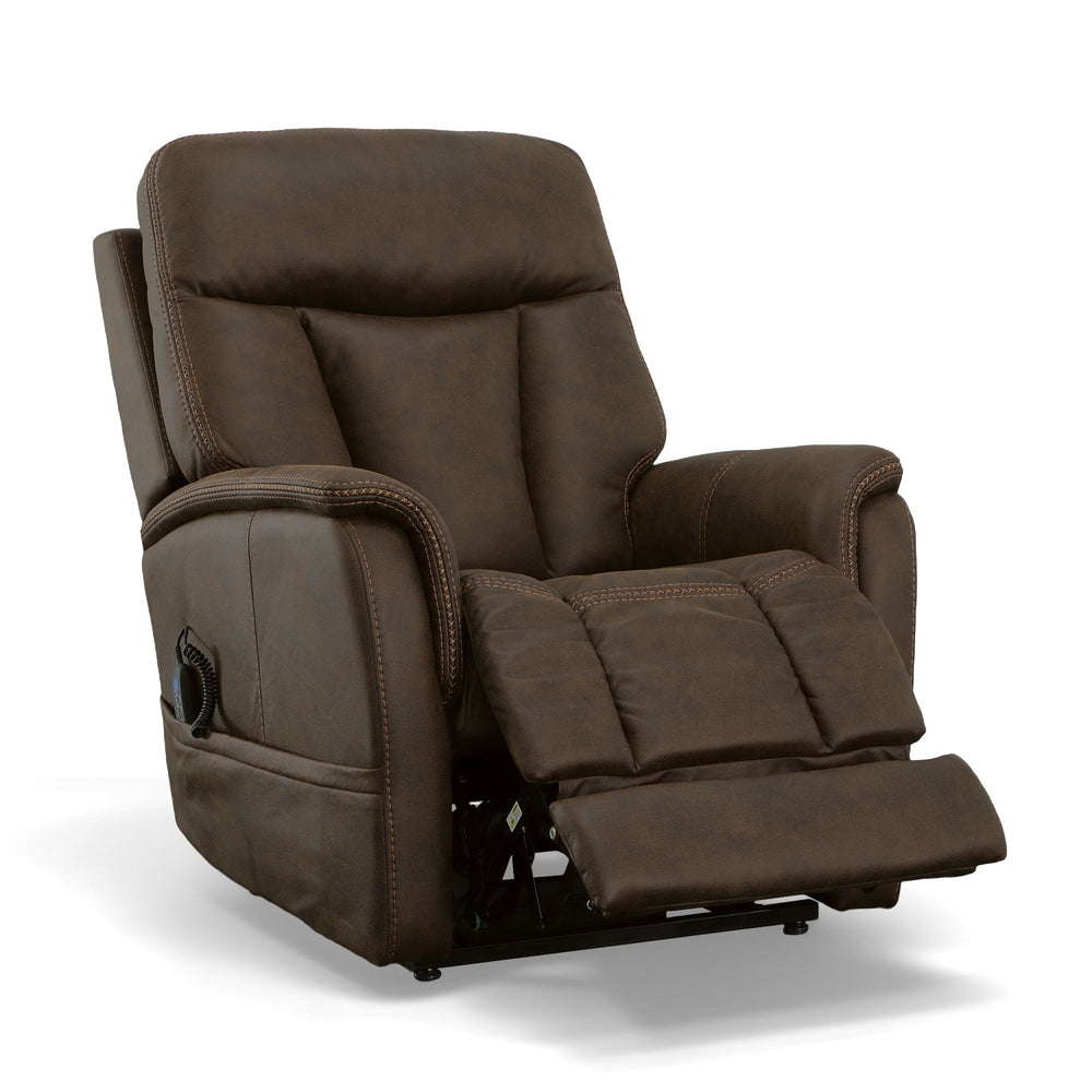 Atlas Fabric Power Lift Recliner with Power Headrest & Lumbar in Walnut