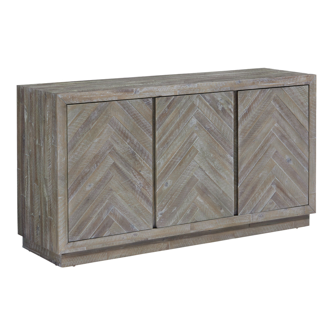 Modus Furniture 5Qs378 Herringbone Solid Wood Three Door Sideboard In Rustic Latte