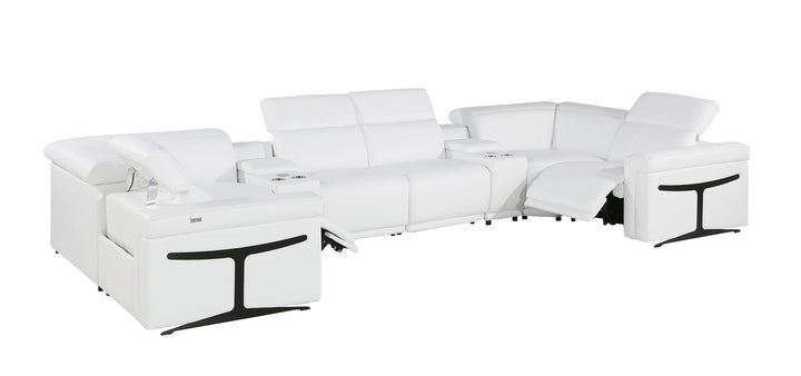 DivanItalia 1126 8-Piece U-Shaped Sectional Sofa in Top Grain Italian Leather with 2 Power Recliners &amp; Power Headrests - White